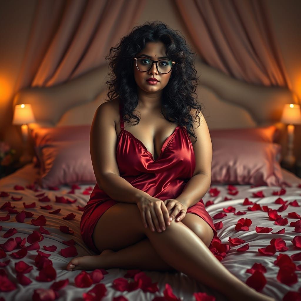 Curvy Indian Woman in Candlelit Ambiance, Art Nouveau Style