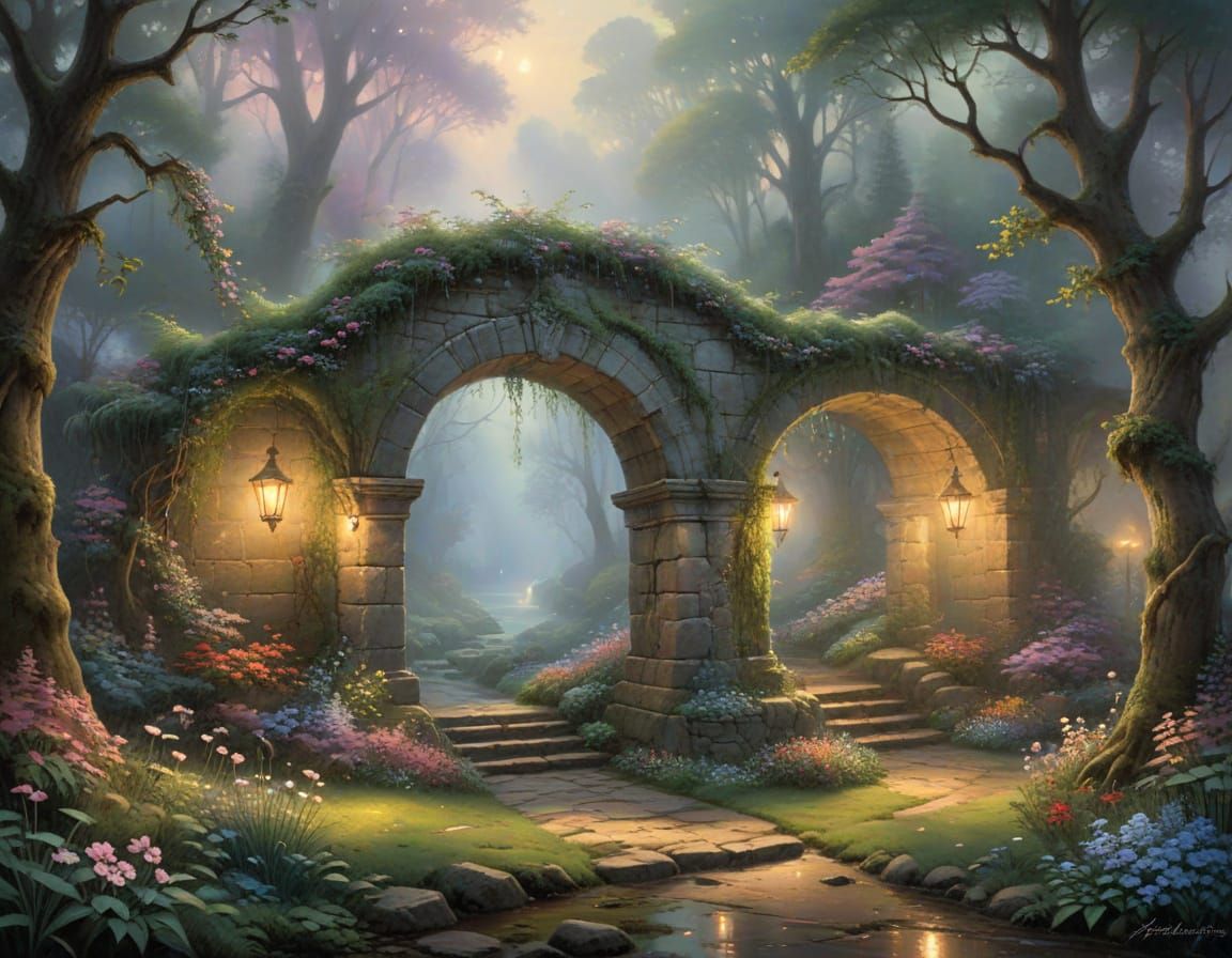 Mystical Stone Archway in Enchanted Forest