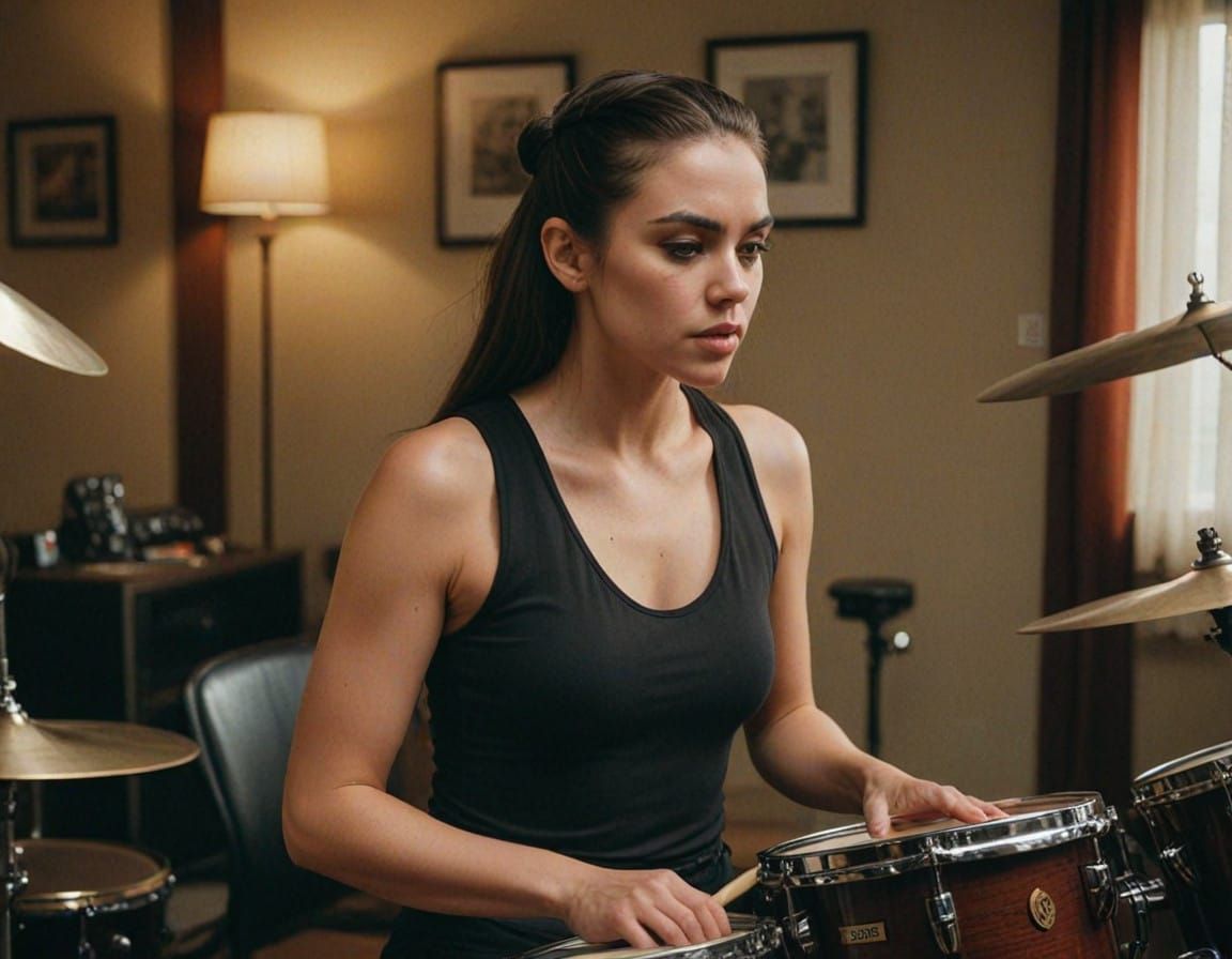 Elegant Drummer Captured in Warm Cinematic Lighting