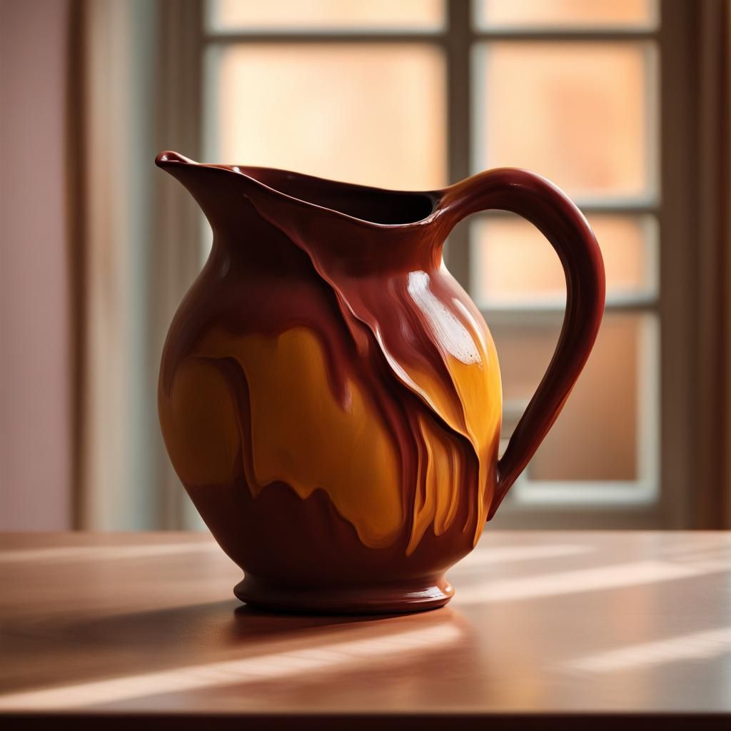 Asymmetric Clay Water Pitcher in Hyperrealistic Style