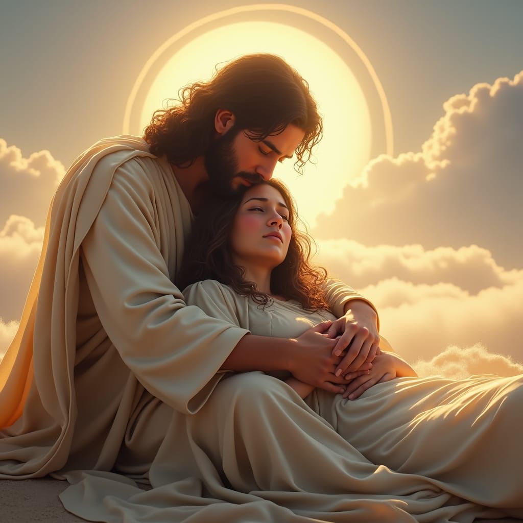Jesus Comforts the Weary in Golden Light