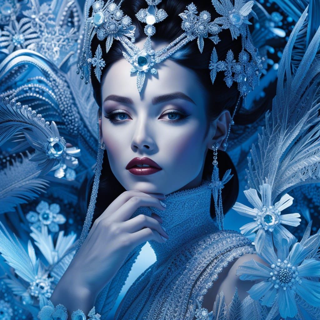 Icy Snow Goddess in Psychedelic Dot Art Style