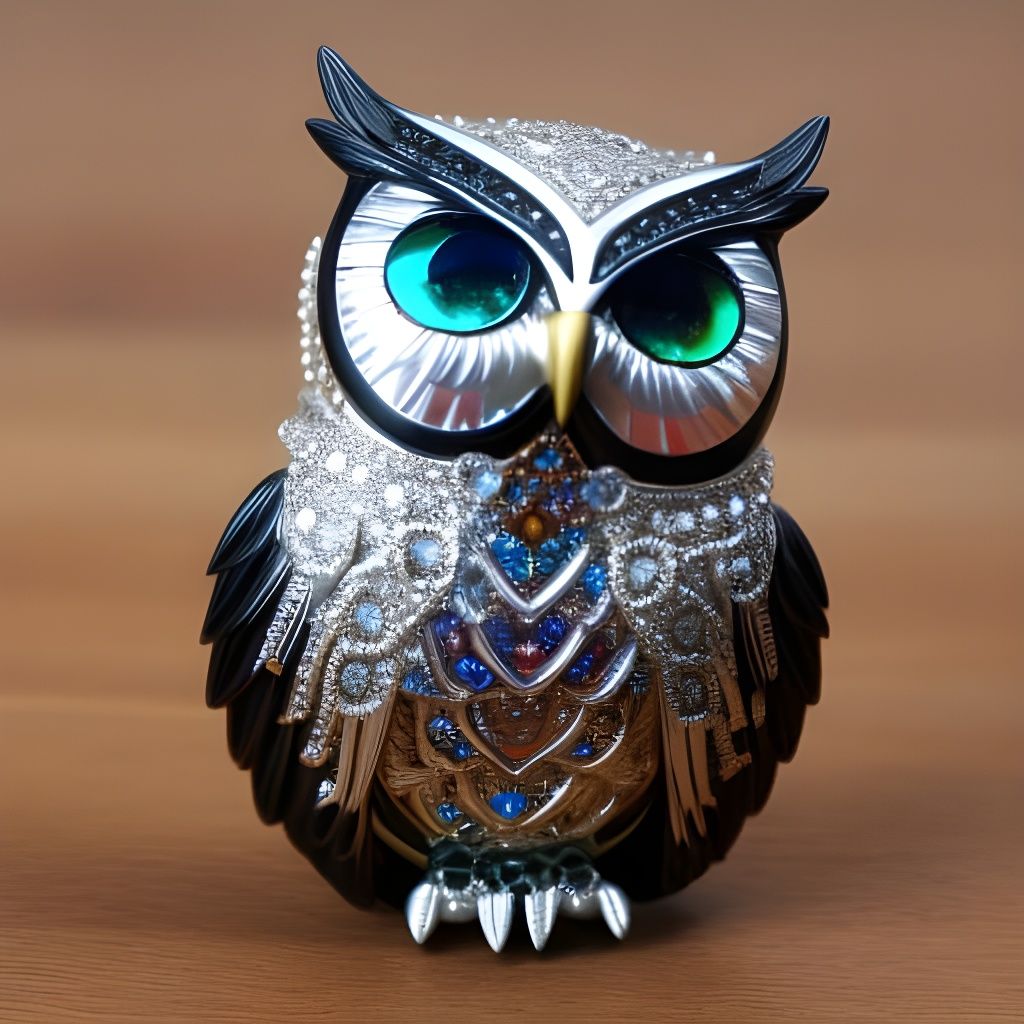 Cute Chibi Owl Bobblehead with Pearlescent Filigree