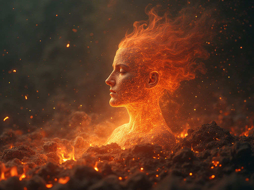 Fiery Fractal Self-Portrait with Atmospheric Depth