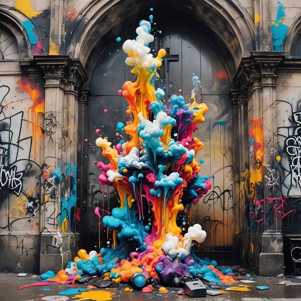 Incense Smoke in Church: Graffiti Art Style