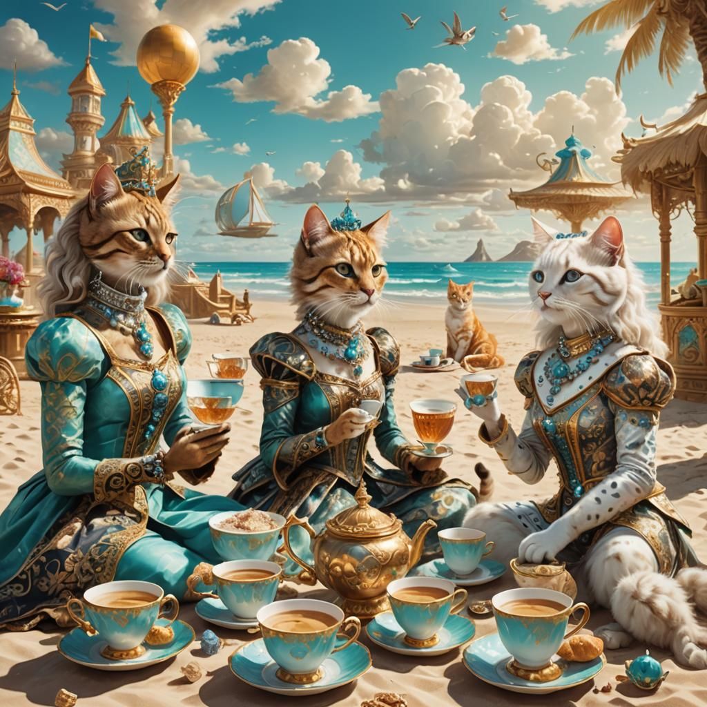 Ornate Queens' Tea Party on a Fantasy Beach