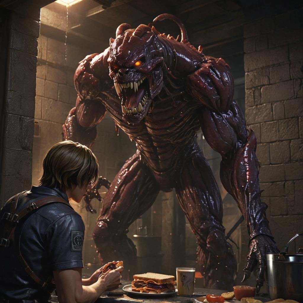 Leon Kennedy and Regenerator Make a Sandwich: Anime Art