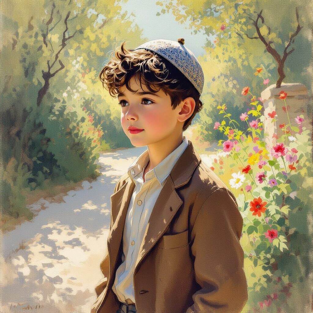 Boy with Kippah in Impressionistic Style