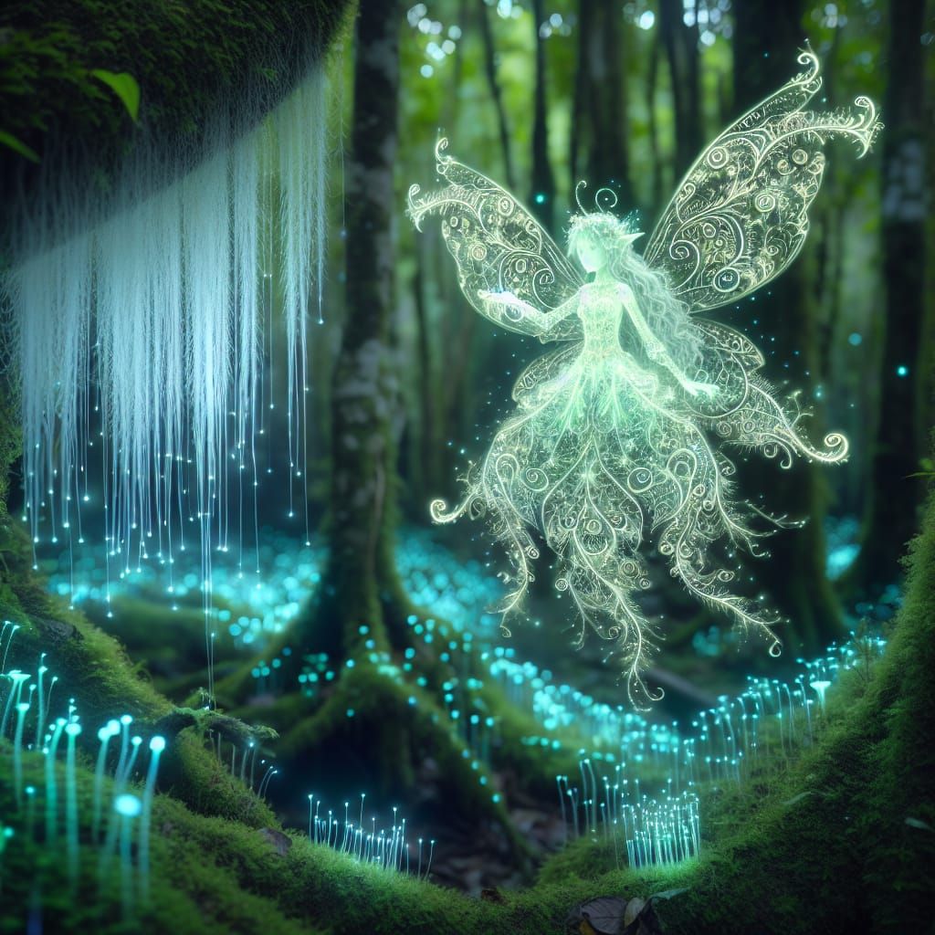 Ethereal Filigree Pixie in Enchanted Forest