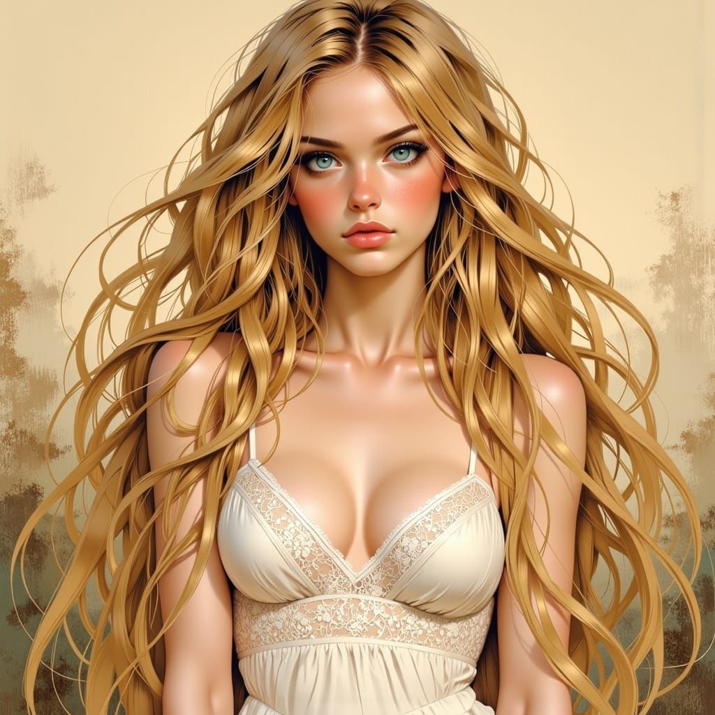 Ethereal Blonde Woman in Pre-Raphaelite Style