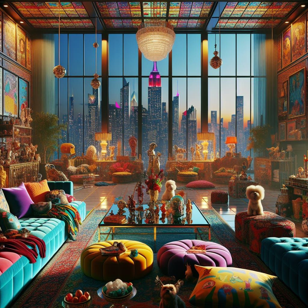 Maximalist Penthouse Interior with City View