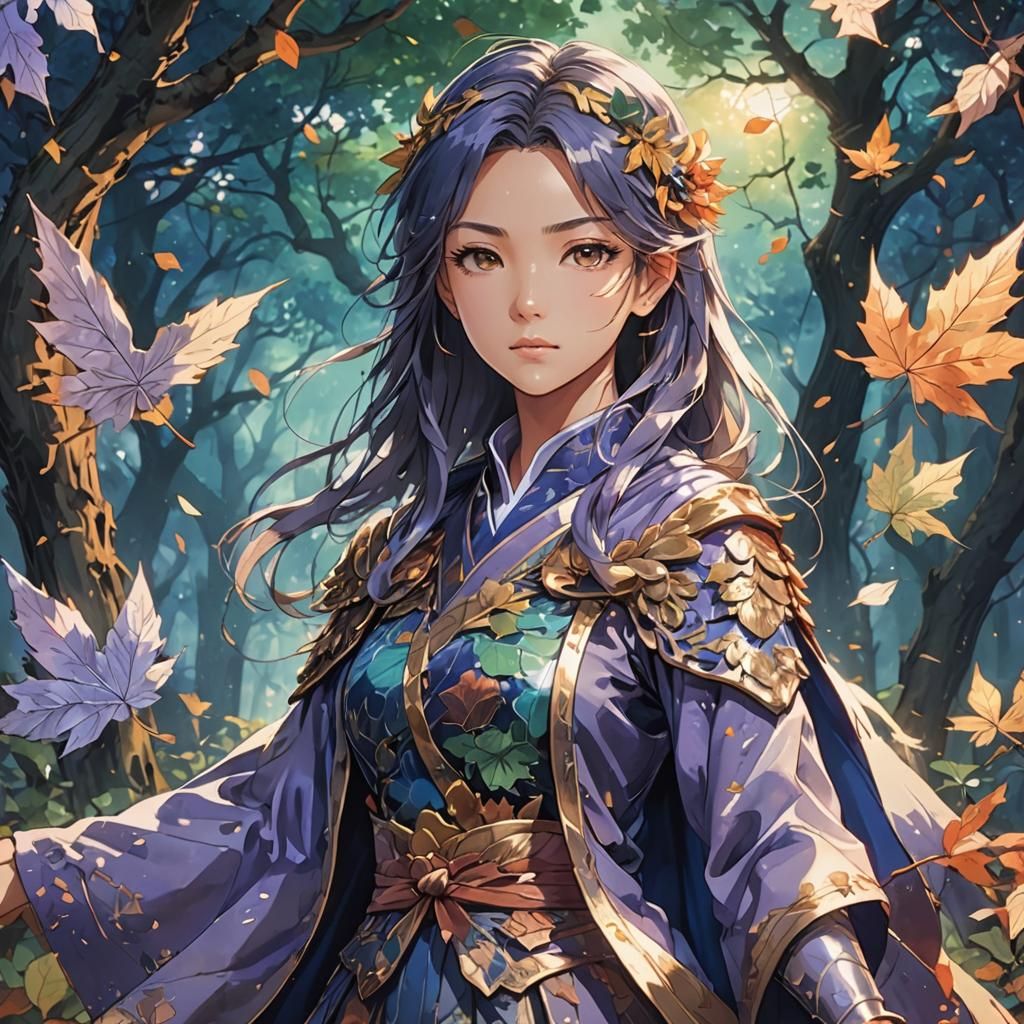 Vibrant Anime Girl in Autumnal Setting