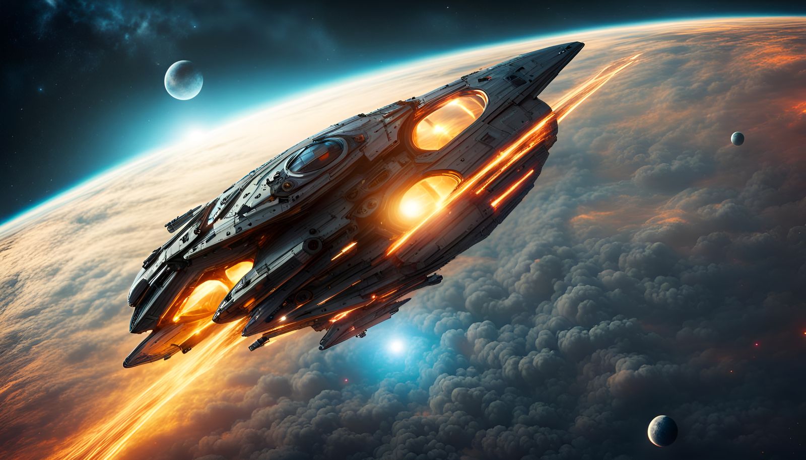 Sci-Fi Spaceship Evading Pursuit in Galaxy