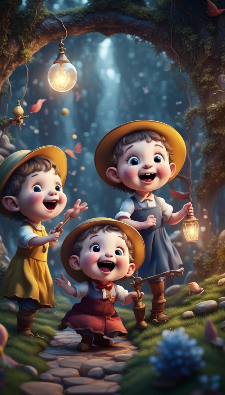 Happy Children Singing Nursery Rhymes: Fantasy Art