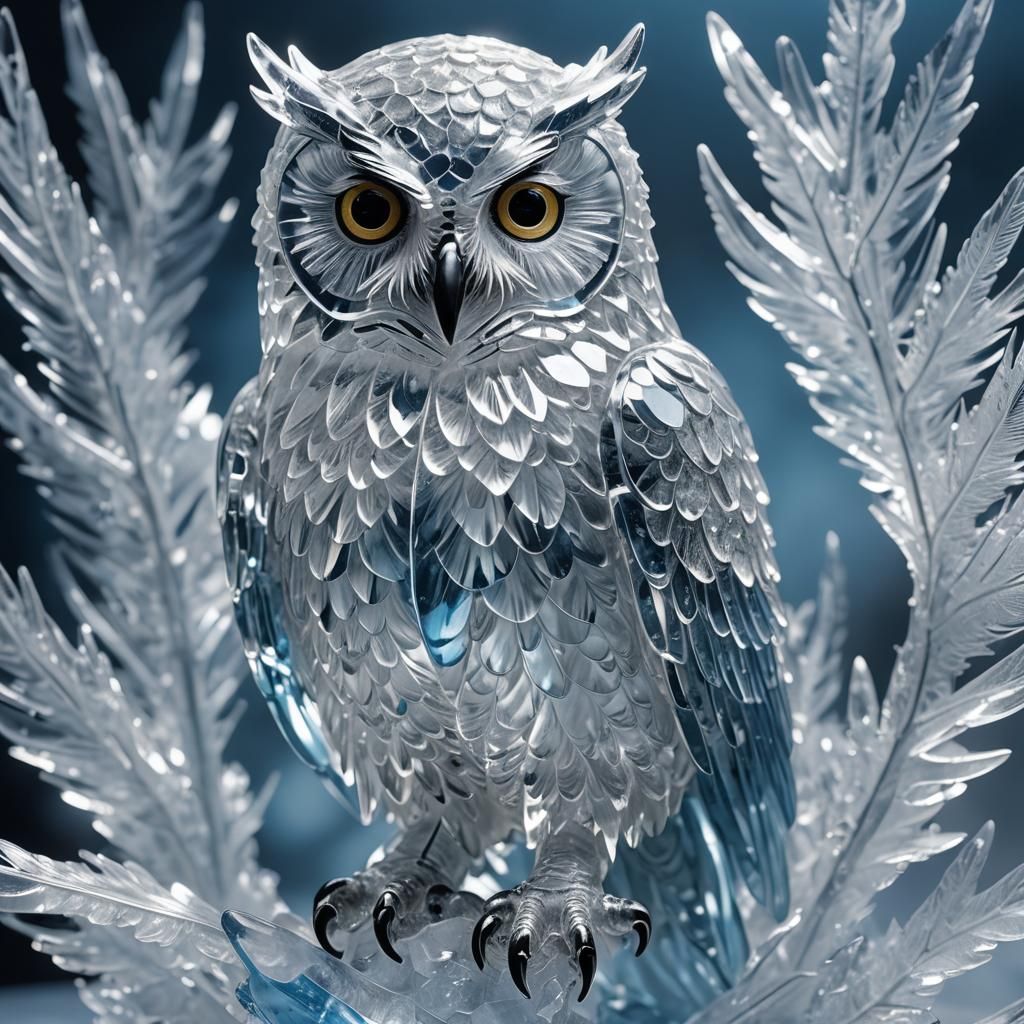 Delicate Ice Owl Crystal Sculpture