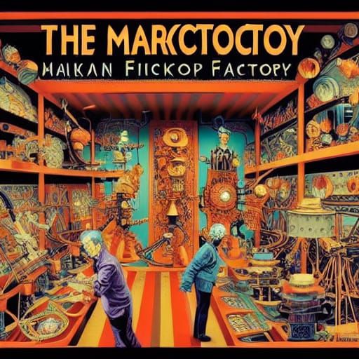 Intricate Marionette Factory Illustration in Comic Book Styl...