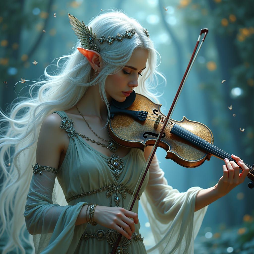 Ethereal Elf Bard in Whimsical Fantasy Setting