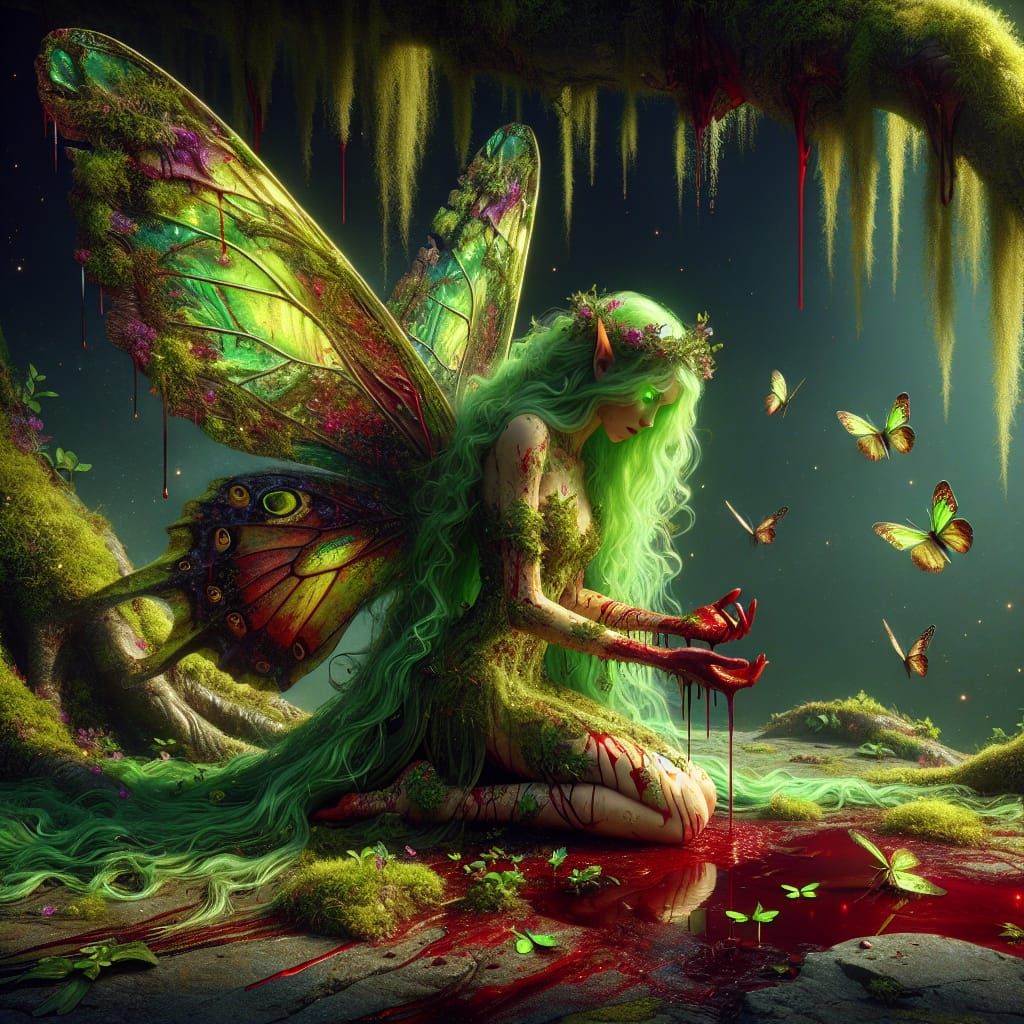 Moss Fairy with Butterfly Wings Matte Painting