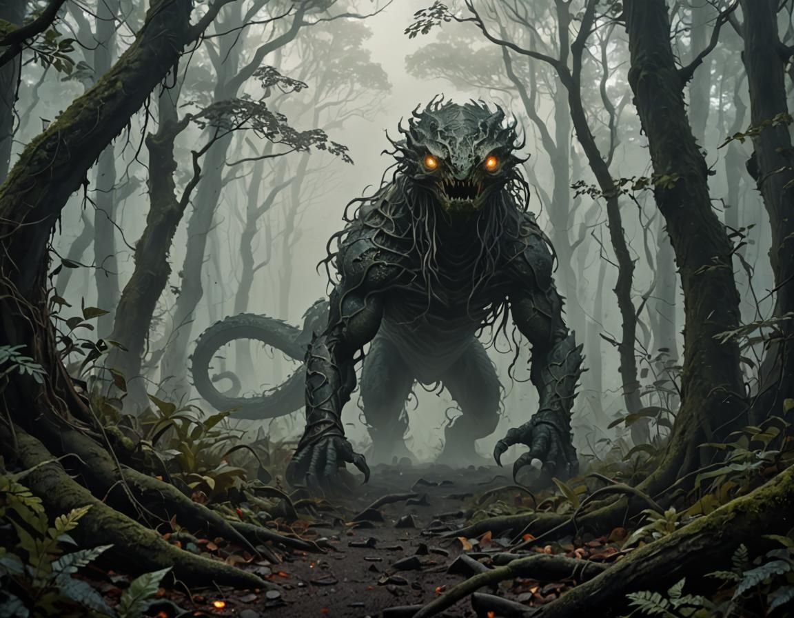Traveler Unaware: Forest Monster in Dark Fantasy Style