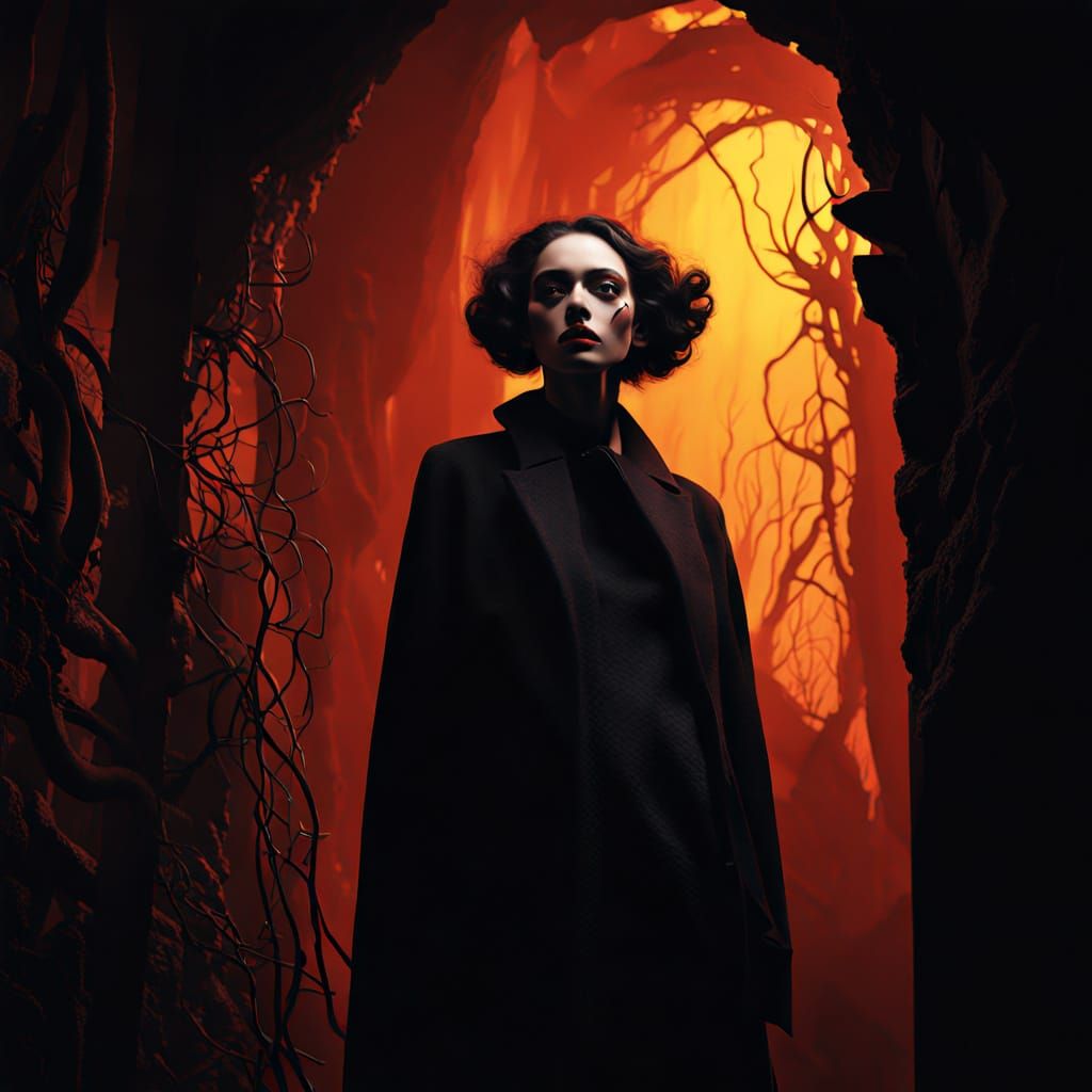 Ethereal Gothic Goddess in Neon Haze