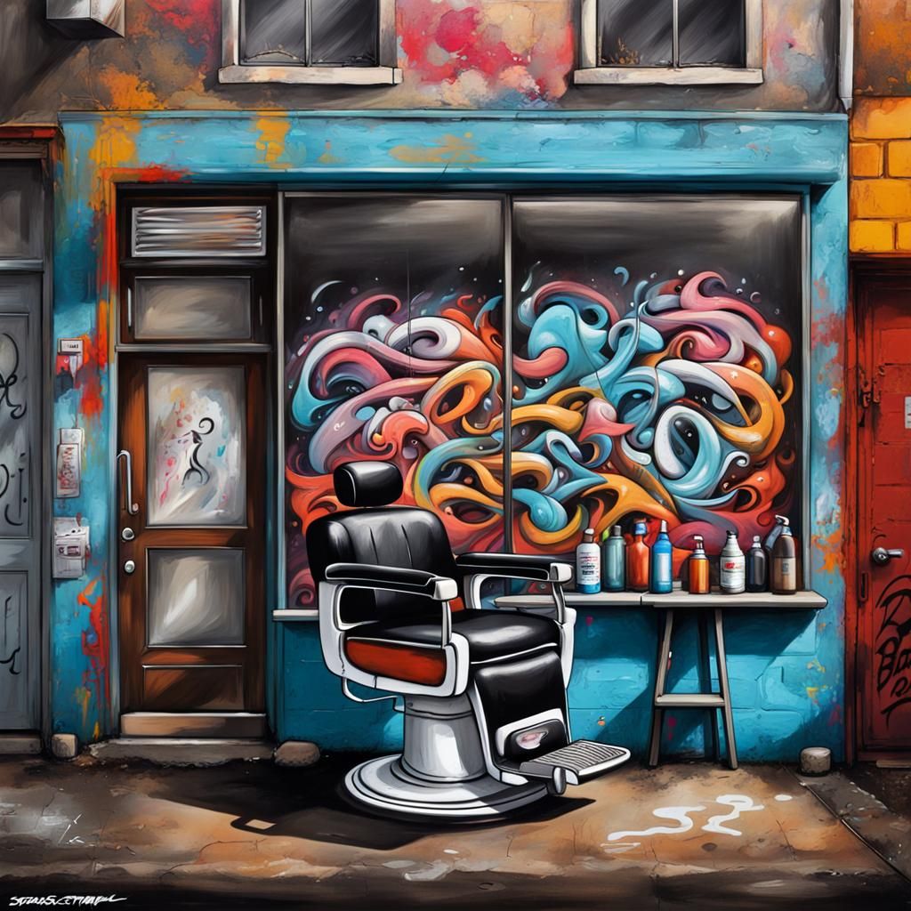 Colorful Graffiti Art Barber Shop Scene