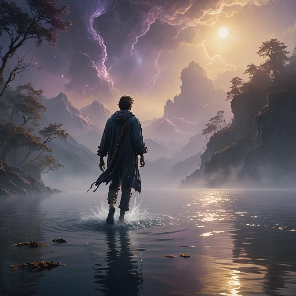 Man Walks on Water in Dreamy Fantasy Art