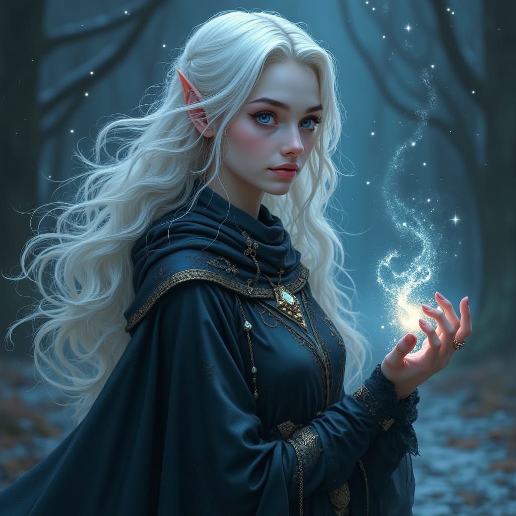 Ethereal Half-Elf Shadow Sorceress in Twilight Attire