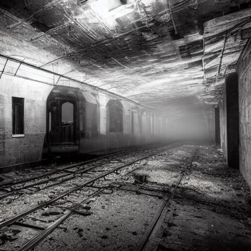 Eerie Abandoned Subway Tunnel with Glowing Anomaly