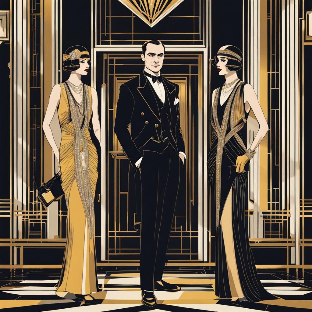 Great Gatsby Scene in Geometric Bauhaus Style
