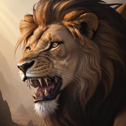 Roaring Lion Close-Up: Detailed Matte Painting
