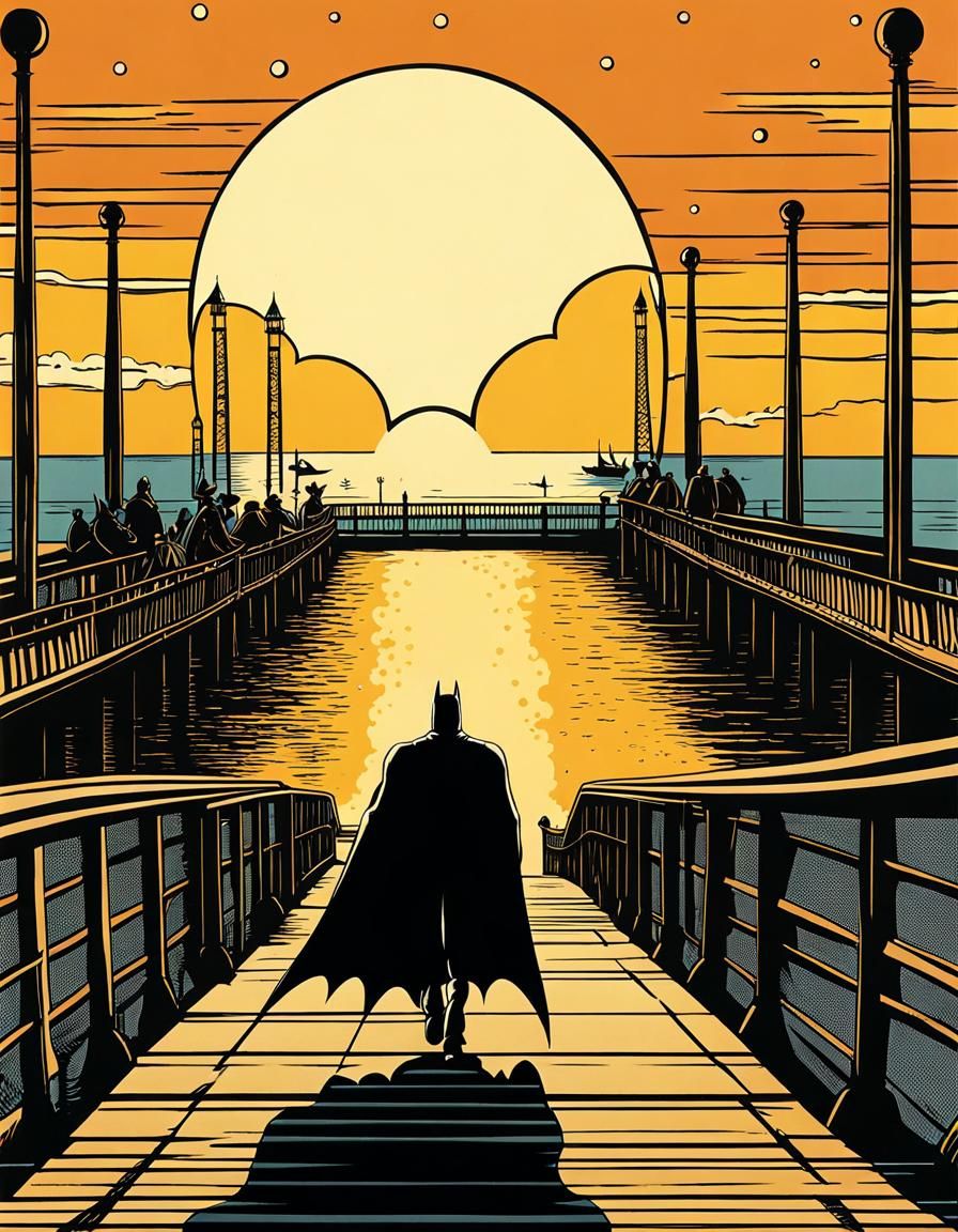 Batman on Brighton Pier: Golden Age Comic Style