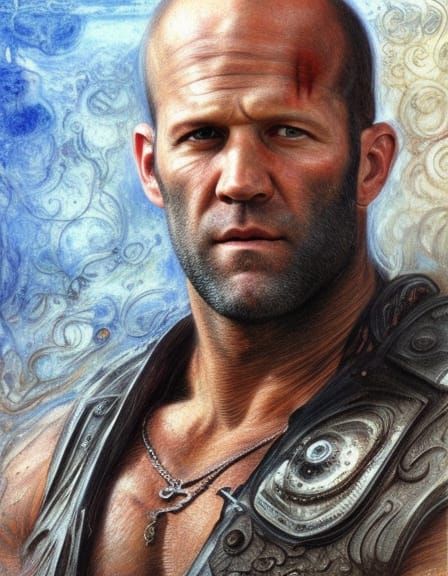 Jason Statham as God of Thunder in Expressionist Style