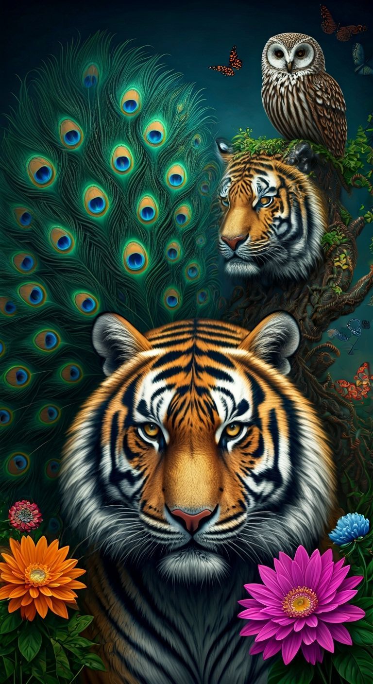 Surreal Optical Illusions with Peacock and Tiger
