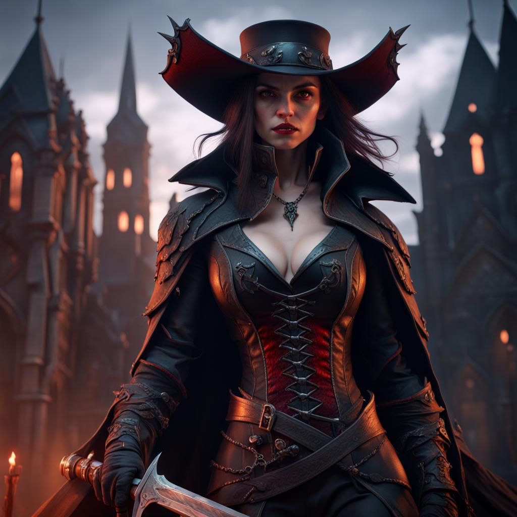 Detailed Female Vampire Hunter Concept Art