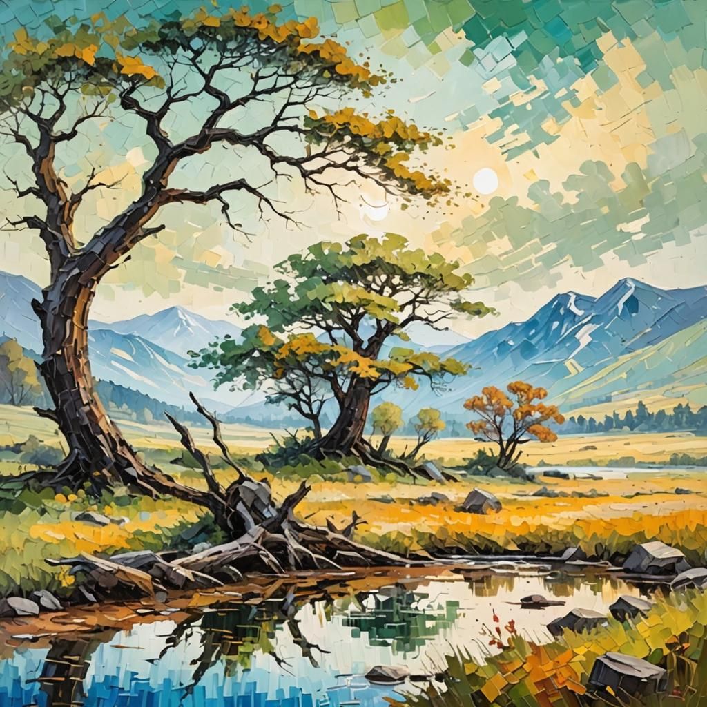 Impressionist Wilderness Landscape in Impasto Style