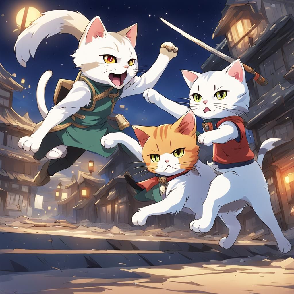 Dog Breaks Up Cat Fight: Anime Style