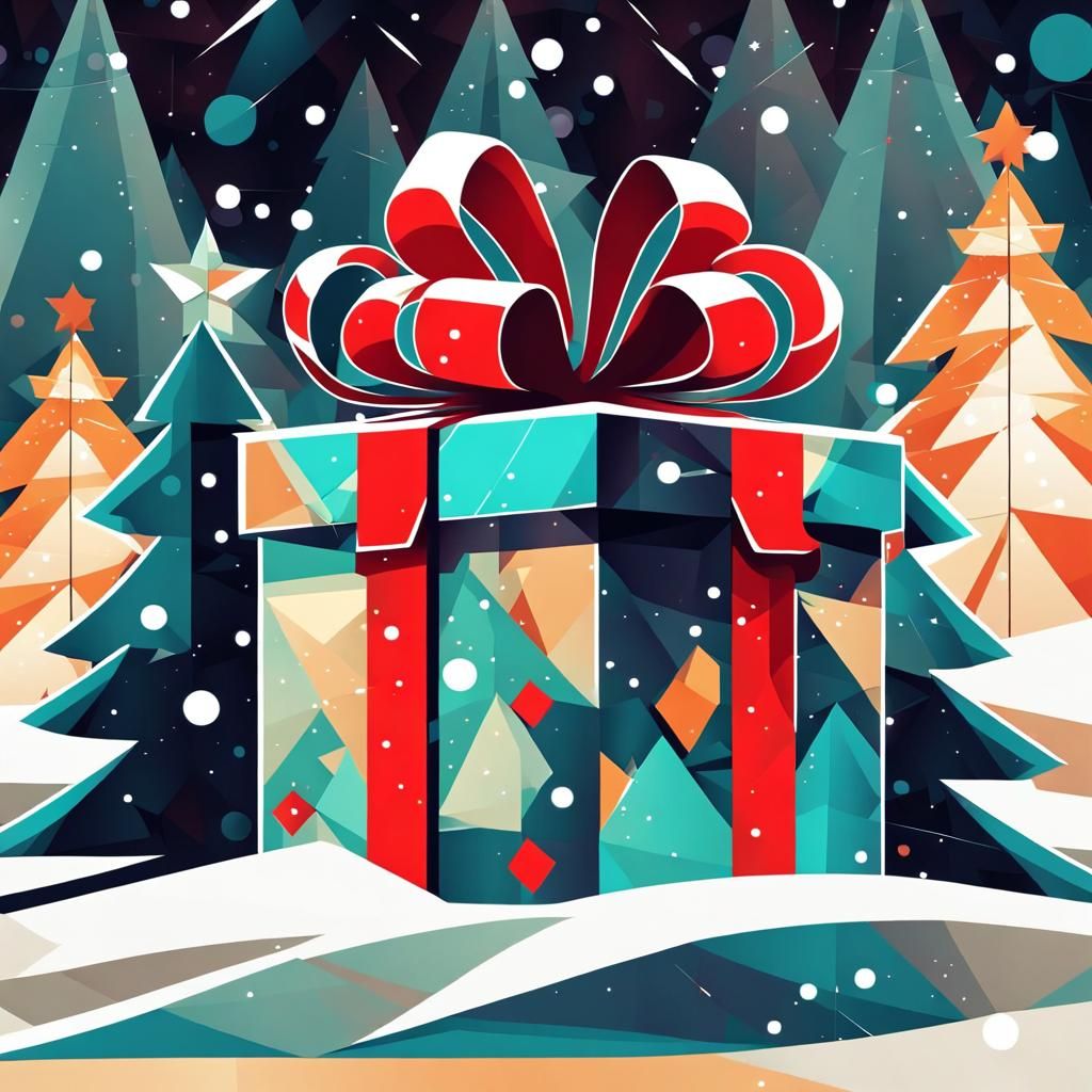 Cubist Christmas Present Digital Illustration