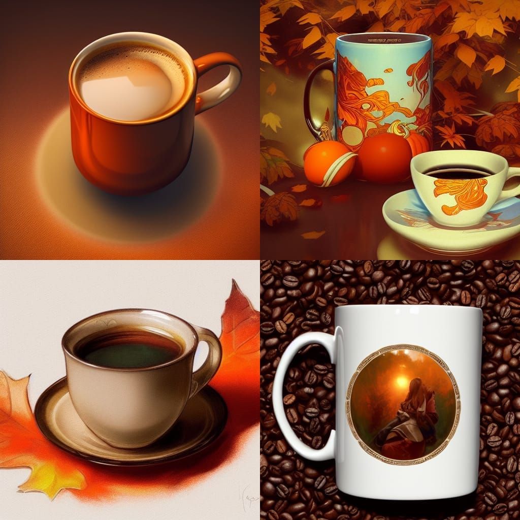 Autumn Coffee Still Life in Digital Art Style