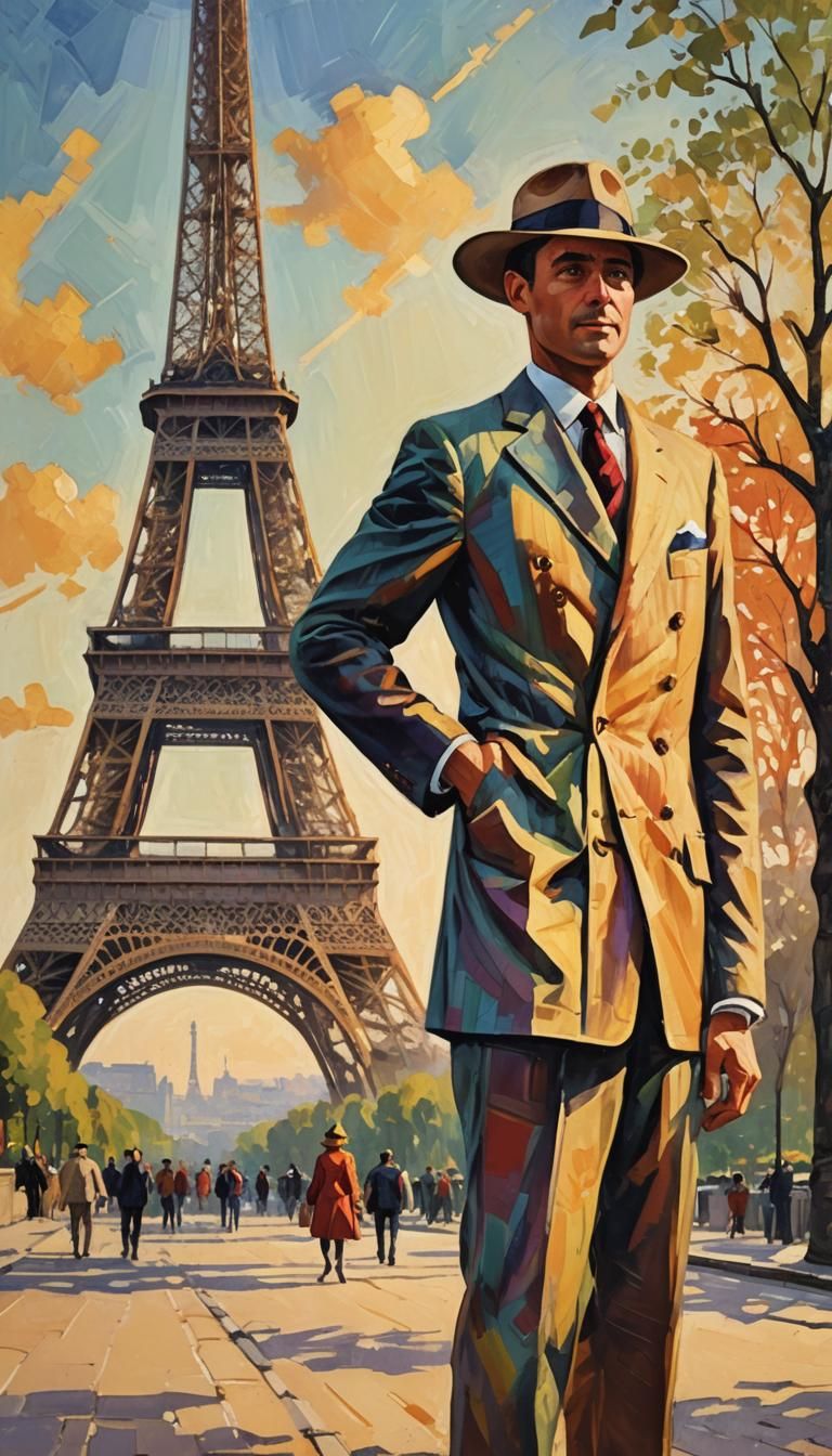Eiffel Tower Tourist: Neo-Impressionist Travel Poster
