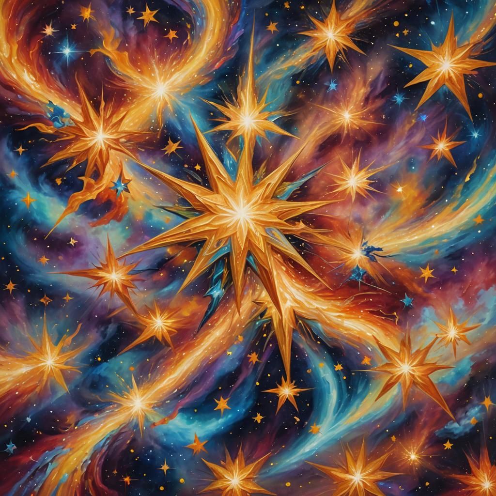 Star Beings Capture Energy: Surreal Oil Painting
