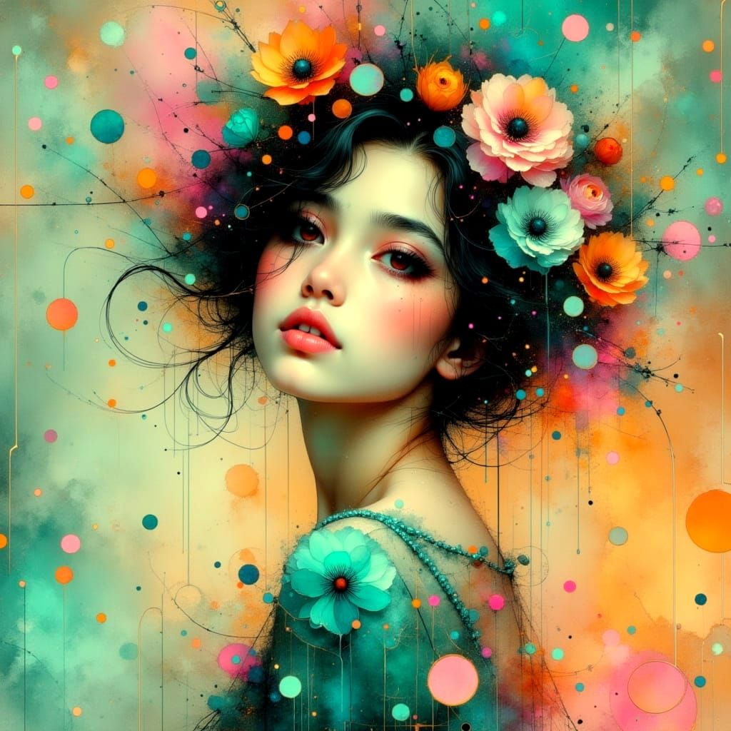 1920s Watercolor Girl in Vibrant Magical Aura