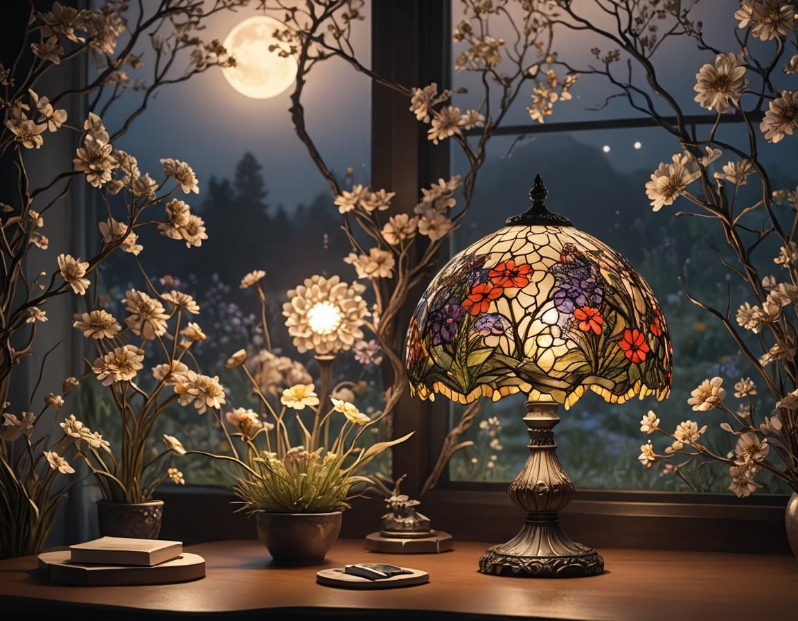 Resin Flower Lamp with Stained Glass Meadow