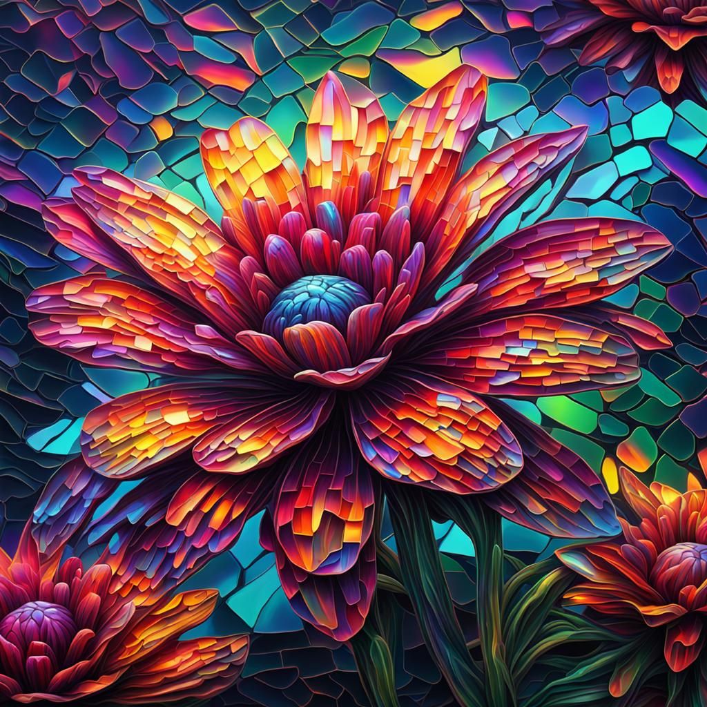 Surreal Mosaic Art of a Panic Attack in Synthwave Style