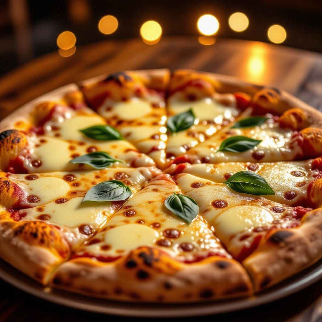 Delicious Cheesy Pizza in Golden Hour Light