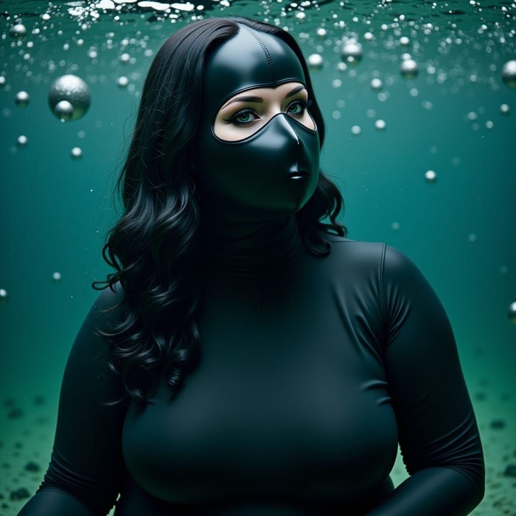 Cyberpunk Girl Undersea in Techwear and Cyber Mask