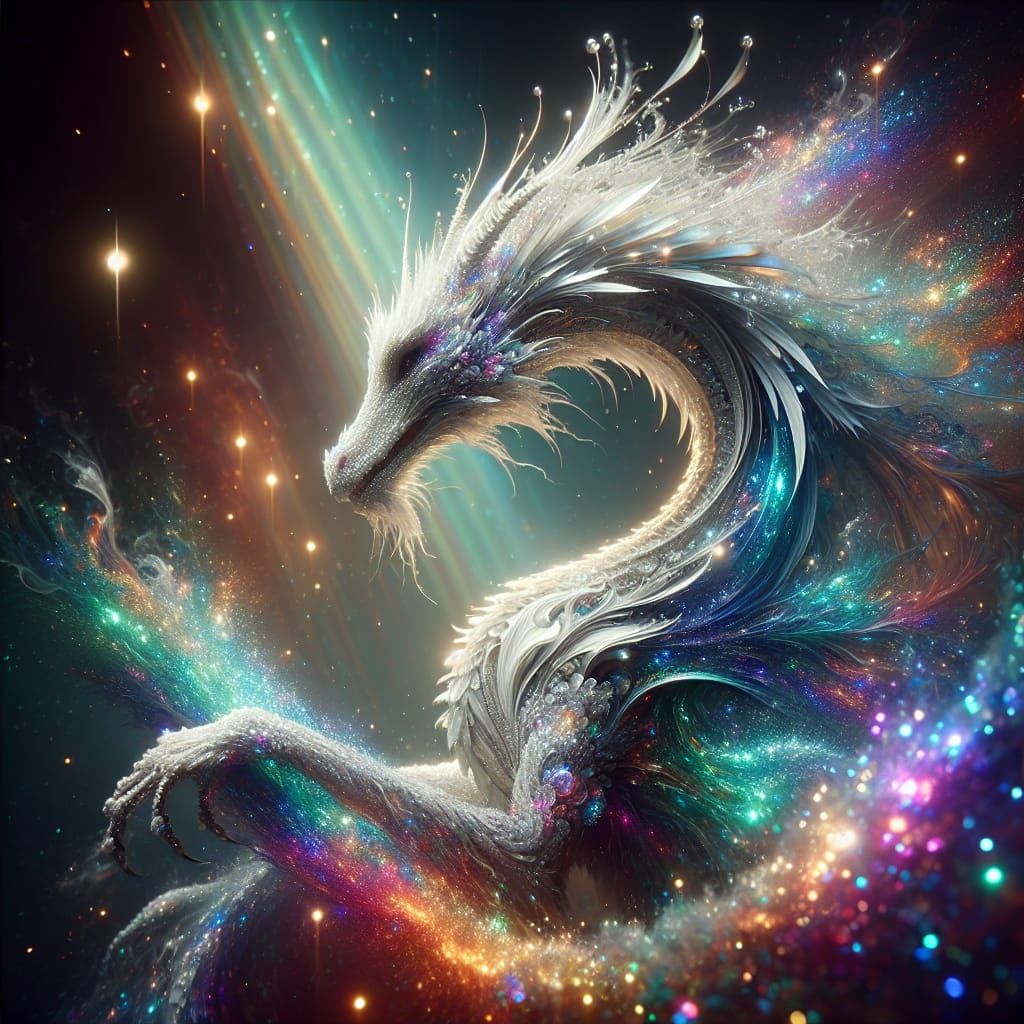 Iridescent Dragon in Dreamy Light, Matte Painting