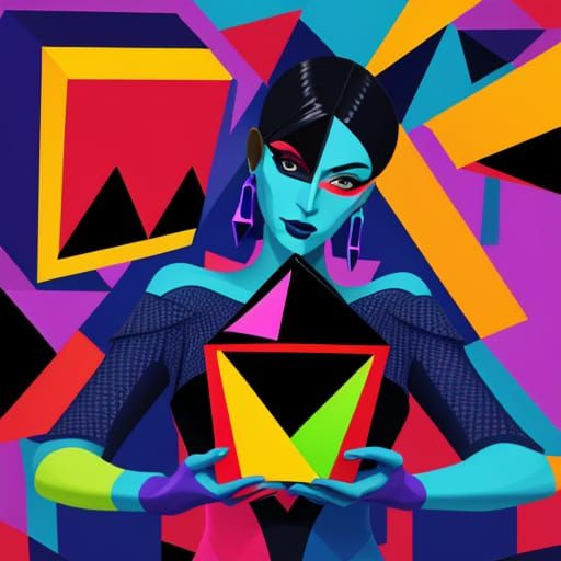 Geometric Cube Skull in Fauvist Cubism Style