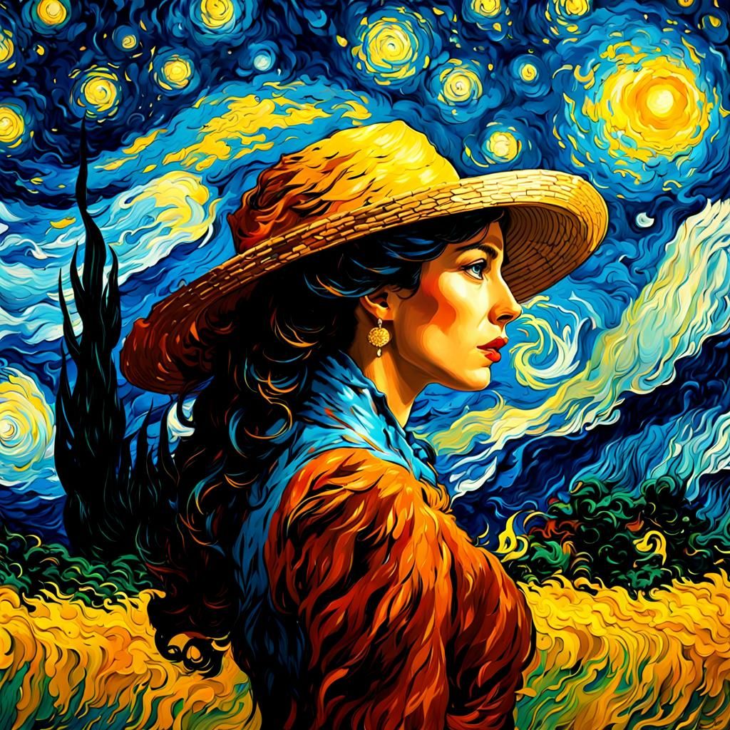 Brunette Woman in Spacecore Fantasy, Acrylic Art