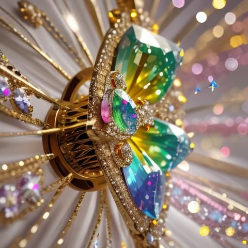 Golden Orb with Rainbow Crystal Cross