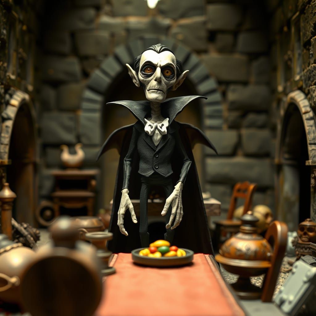 Dracula in Aardman Claymation Style Castle Ruins